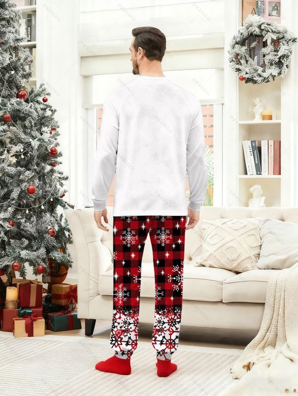 Couple Christmas Sleepwear Outfit Snowman Letter Print Top and Plaid Snowflake Pants Set - WHITE S | US 4