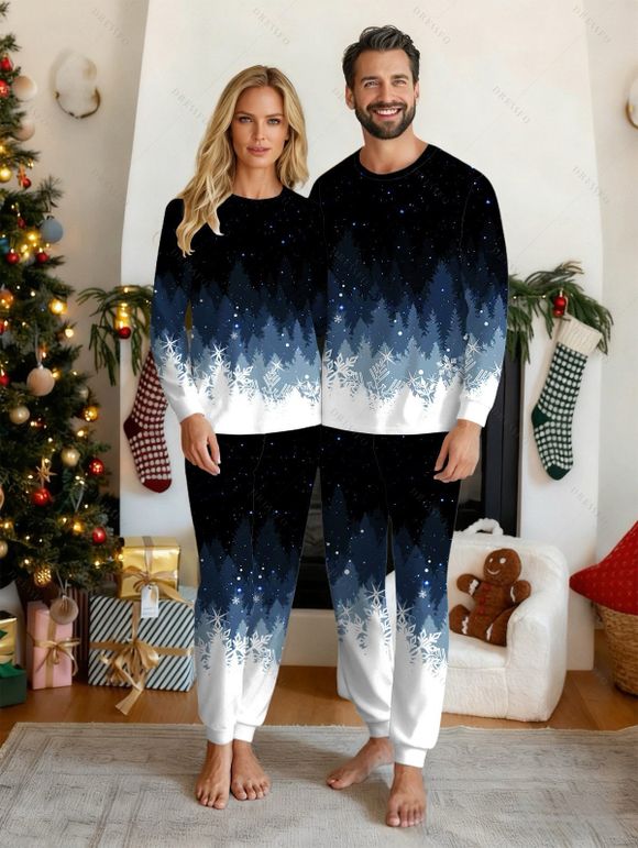 Couple Sleepwear Outfit Christmas Tree Print Colorblock Top and Pants Set - Noir S | US 4