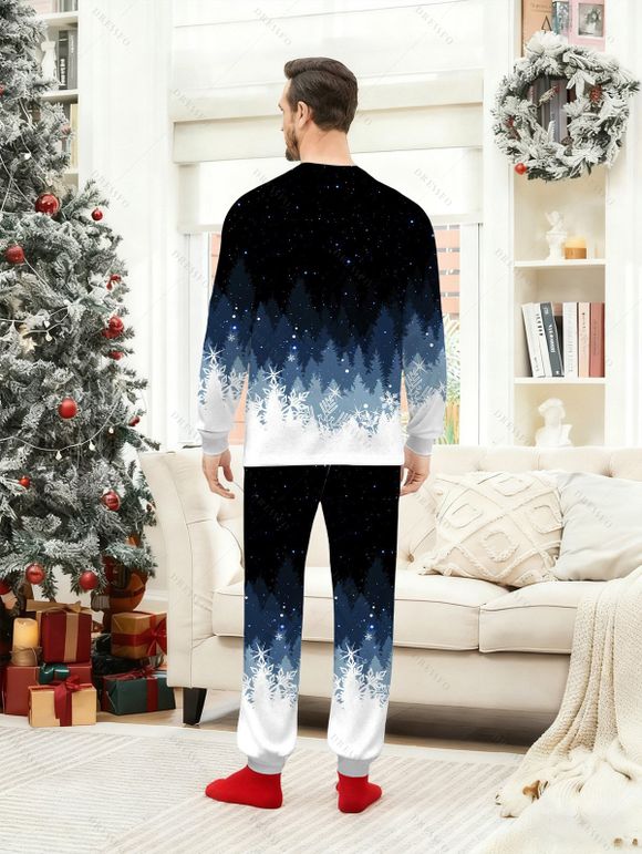 Couple Sleepwear Outfit Christmas Tree Print Colorblock Top and Pants Set - BLACK S | US 4