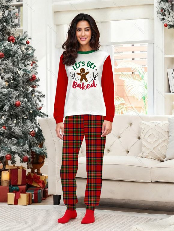 Ensemble haut et pantalon à carreaux pour femme, imprimé lettres, bonhomme en pain d'épices, vêtements de nuit de Noël - Rouge L | US 8-10