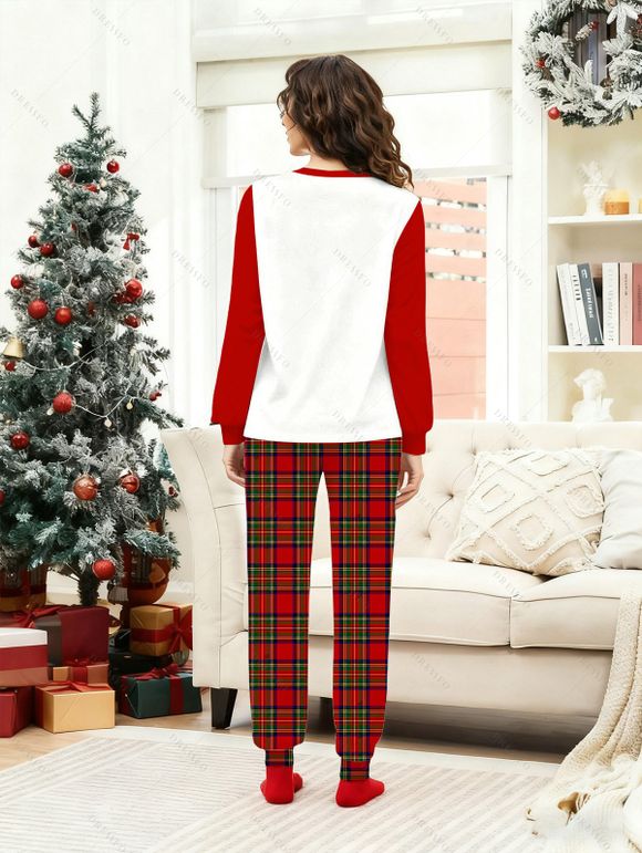 Ensemble haut et pantalon à carreaux pour femme, imprimé lettres, bonhomme en pain d'épices, vêtements de nuit de Noël - Rouge L | US 8-10
