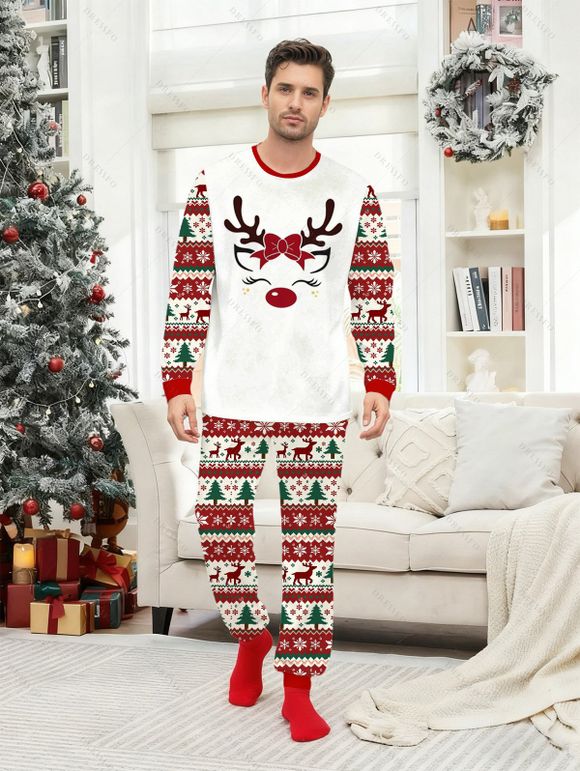 Ensemble haut et pantalon à imprimé flocon de neige et sapin de Noël pour homme - Rouge XL