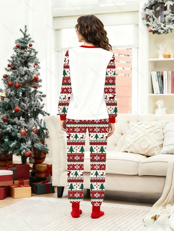 Couple Sleepwear Outfit Elk Christmas Tree Snowflake Print Top and Pants Set - Rouge S | US 4