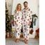 Couple Christmas Sleepwear Outfit Gingerbread Man Bowknot Print Top and Pants Set - Rouge S | US 4