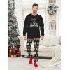 Ensemble haut et pantalon à imprimé zigzag pour homme, motif sapin de Noël et flocon de neige - Noir 5XL
