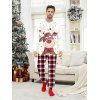 Ensemble de vêtements de nuit de Noël pour homme, haut à imprimé élan, flocon de neige, cloche et pantalon à carreaux - Blanc 5XL