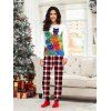 Ensemble de vêtements de nuit de Noël pour femmes, haut à imprimé chat coloré et pantalon à carreaux - Blanc XXXXXL | US 20