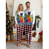 Couple Christmas Sleepwear Outfit Colored Cat Print Top and Plaid Pants Set - Blanc S | US 4