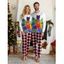 Couple Christmas Sleepwear Outfit Colored Cat Print Top and Plaid Pants Set - Blanc S | US 4
