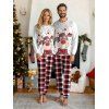 Couple Christmas Sleepwear Outfit Elk Snowflake Bell Print Top and Plaid Pants Set - Blanc S | US 4