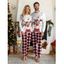 Couple Christmas Sleepwear Outfit Elk Snowflake Bell Print Top and Plaid Pants Set - Blanc S | US 4