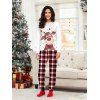 Couple Christmas Sleepwear Outfit Elk Snowflake Bell Print Top and Plaid Pants Set - Blanc S | US 4