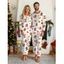 Couple Christmas Sleepwear Outfit Gingerbread Man Bowknot Print Top and Pants Set - RED S | US 4