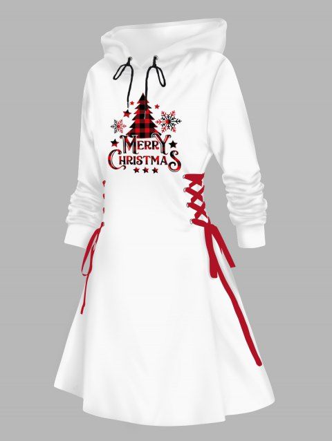 Robe à capuche à carreaux, motif sapin de Noël, flocon de neige, lettres, imprimé, robe à lacets