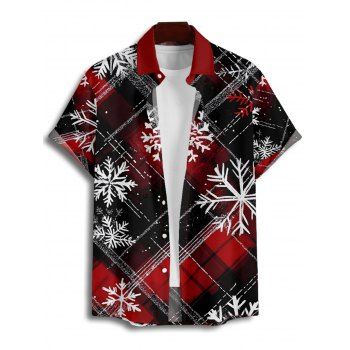Men's Christmas Shirt Plaid Snowflake Print Button Up Shirt