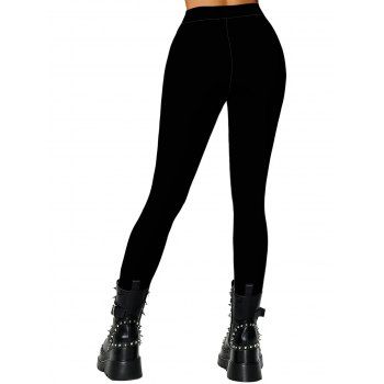 Paw Heart Print Leggings Elastic High Waisted Skinny Leggings