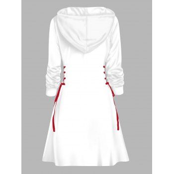 Plaid Christmas Tree Snowflake Letter Print Hoodie Dress Lace Up Hooded Dress