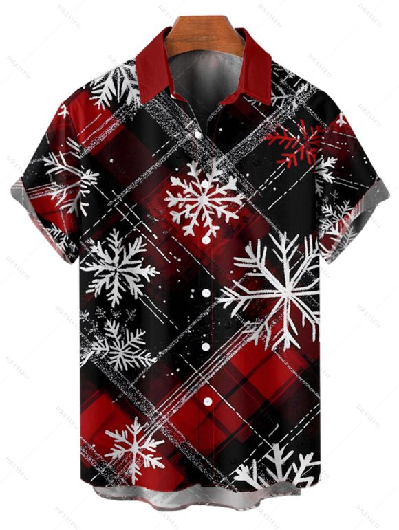 Chemise de Noël à carreaux pour homme, imprimé flocon de neige, boutonnée - Rouge M | US 6