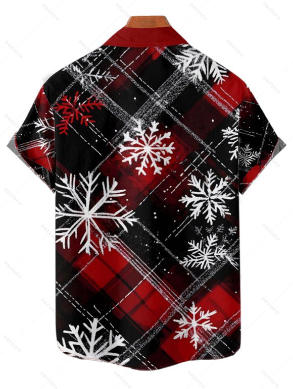 Christmas Couple Outfit Plaid Snowflake Print Belt Dress and Shirt Set - Rouge S | US 4