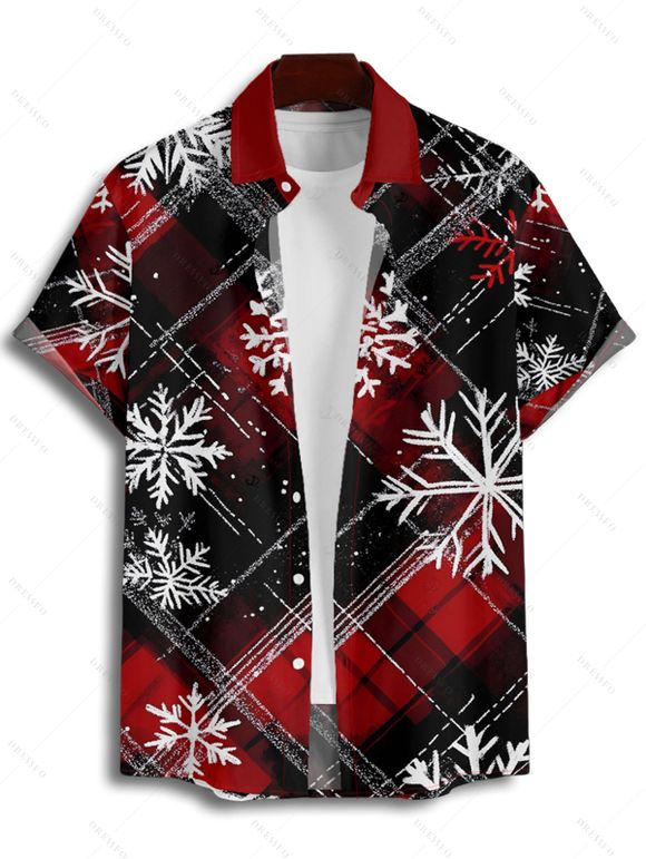 Christmas Couple Outfit Plaid Snowflake Print Belt Dress and Shirt Set - Rouge S | US 4
