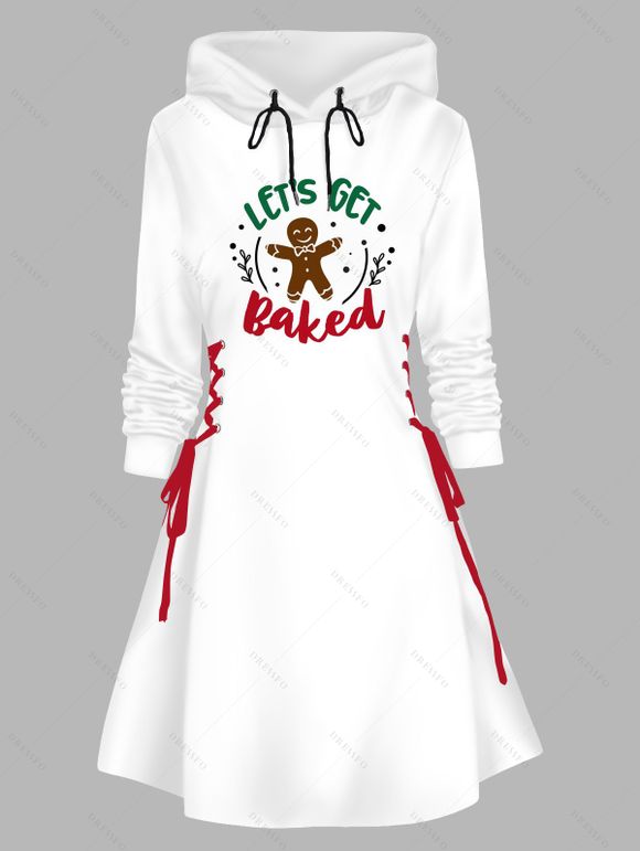 Robe à capuche de Noël Bonhomme en pain d'épice Imprimé lettre Robe à capuche à lacets - Blanc XXL | US 14