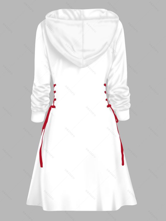 Robe à capuche à carreaux, motif sapin de Noël, flocon de neige, lettres, imprimé, robe à lacets - Blanc XXL | US 14