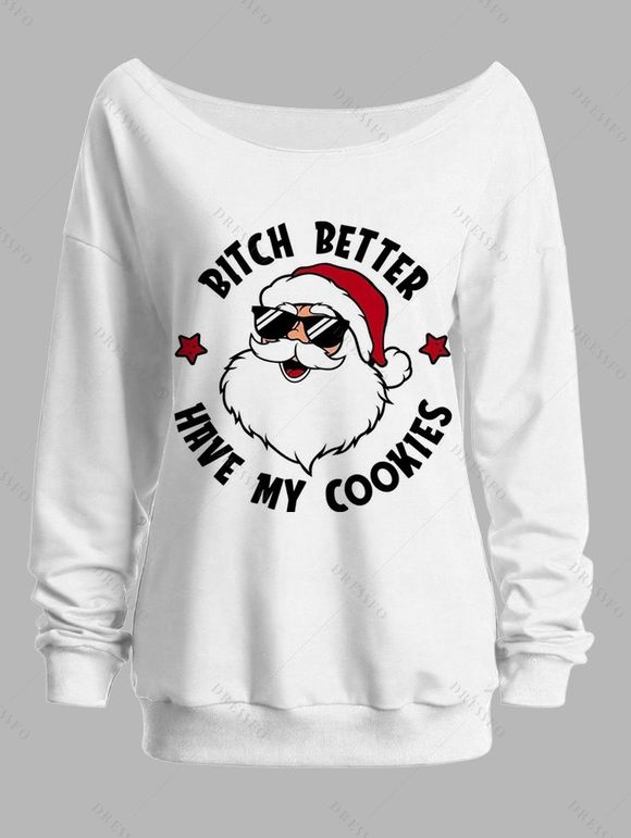 Sweat-shirt de Noël cool Père Noël imprimé lettre étoile Sweat-shirt à col incliné - Blanc XXL | US 14