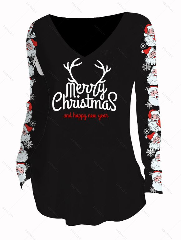 Christmas Women Outfit Santa Claus Elk Horn Letter Print Top and Leggings Set - Noir S | US 4