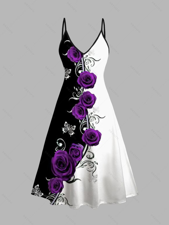 Ensemble robe à imprimé papillon rose de couleur contrastée et haut long ouvert sur le devant - Concorde XXL | US 14