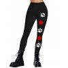 Leggings skinny taille haute élastiques à imprimé patte et cœur - Noir XXL | US 14