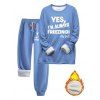 Ensemble de vêtements de nuit à slogan imprimé, haut à capuche doublé en polaire et pantalon à cordon de serrage - Bleu Ciel XXL | US 12