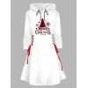 Robe à capuche à carreaux, motif sapin de Noël, flocon de neige, lettres, imprimé, robe à lacets - Blanc XXL | US 14
