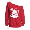 Sweat-shirt de vacances Bonhomme de neige avec chapeau de Noël Imprimé flocon de neige Sweat-shirt à col incliné - Rouge XXL | US 14