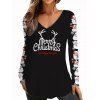 Christmas Women Outfit Santa Claus Elk Horn Letter Print Top and Leggings Set - Noir S | US 4