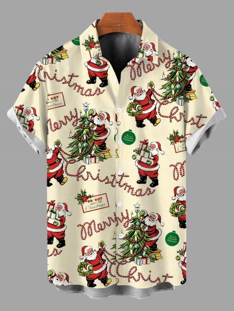 Chemise vintage pour homme, imprimé sapin de Noël et Père Noël, à boutons