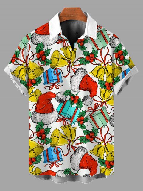 Chemise de Noël pour homme, imprimé bonnet et clochette, à boutons