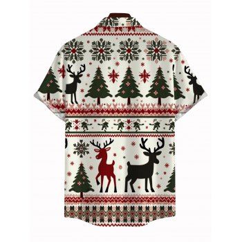 Holiday Couple Outfit Elk Christmas Tree Snowflake Print Belt Dress and Shirt Set