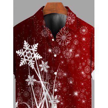 Men's Christmas Shirt Snowflake Print Ombre Button Up Shirt