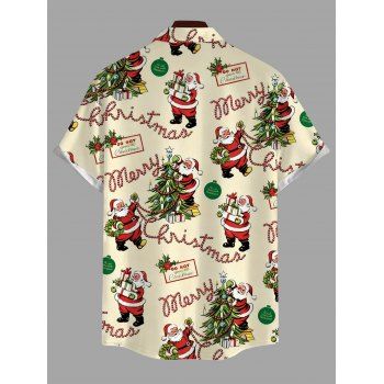 Vintage Couple Outfit Christmas Tree Santa Claus Print Belt Dress and Shirt Set