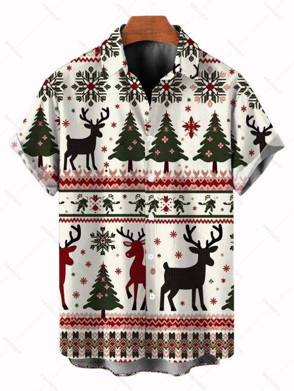Chemise de Noël pour homme avec motif zigzag, sapin de Noël et flocons de neige. - Blanc 5XL