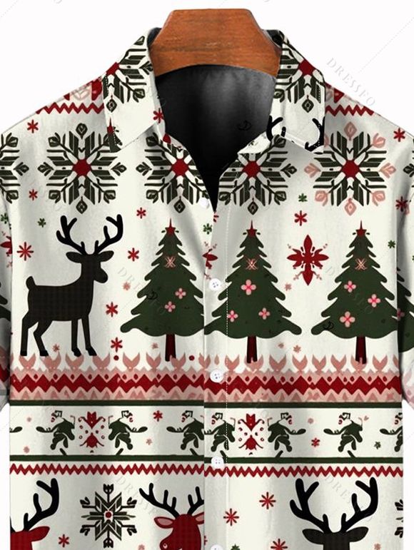 Chemise de Noël pour homme avec motif zigzag, sapin de Noël et flocons de neige. - Blanc 5XL