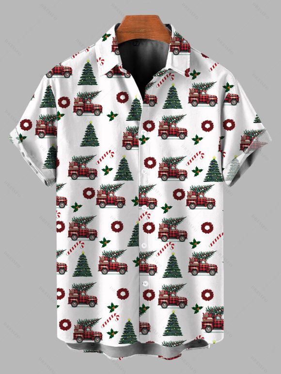 Holiday Couple Outfit Christmas Tree Plaid Car Print Belt Dress and Shirt Set - Blanc S | US 4