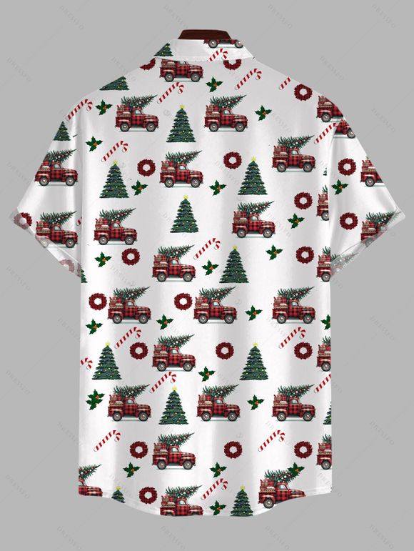 Holiday Couple Outfit Christmas Tree Plaid Car Print Belt Dress and Shirt Set - Blanc S | US 4