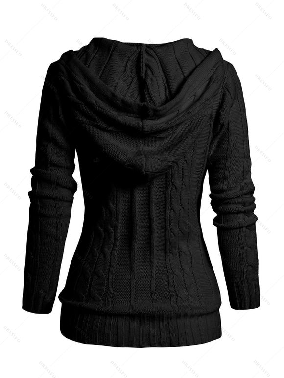 Women Outfit Button Up Cable Knit Hooded Cardigan and Grommet Leggings Set - Noir S | US 4