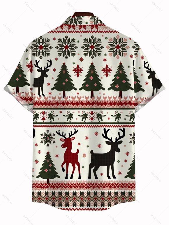 Holiday Couple Outfit Elk Christmas Tree Snowflake Print Belt Dress and Shirt Set - Blanc S | US 4