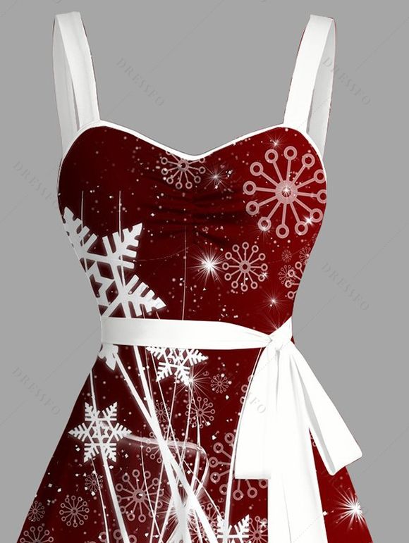 Robe de Noël à imprimé flocons de neige ombré et ceinture froncée - Rouge foncé XXXXXL | US 20