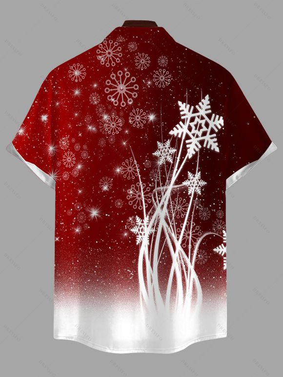 Chemise de Noël pour homme, imprimé flocons de neige, dégradé de couleurs, boutonnée - Rouge foncé 5XL