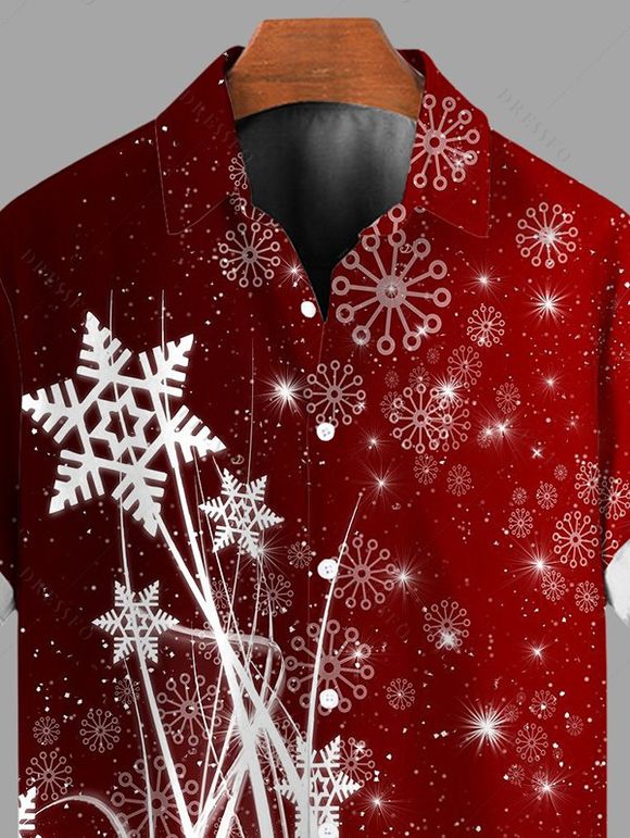 Chemise de Noël pour homme, imprimé flocons de neige, dégradé de couleurs, boutonnée - Rouge foncé 5XL