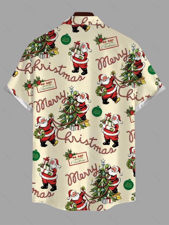 Vintage Couple Outfit Christmas Tree Santa Claus Print Belt Dress and Shirt Set - Jaune clair S | US 4
