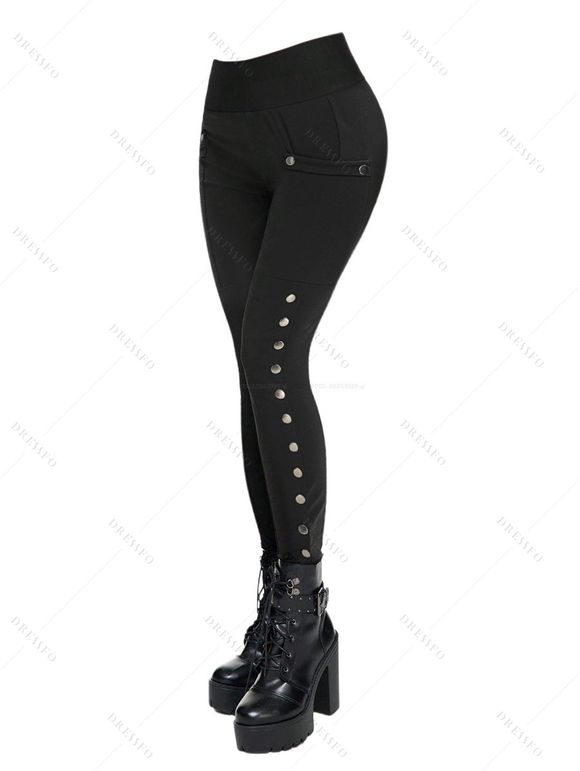 Women Outfit Colorblock Buckle Top Snap Button Leggings and Boots Set - Gris Clair S | US 4